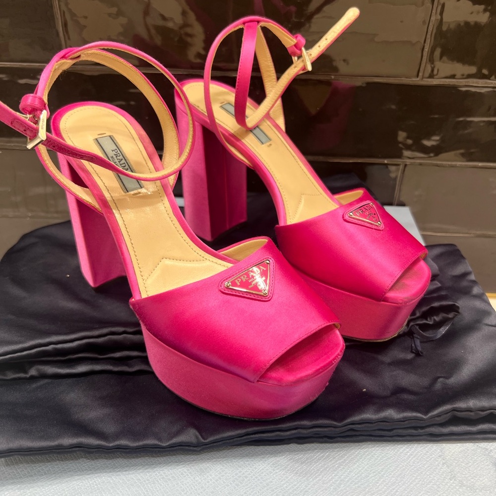 135mm Platform Prada Sandals Begonia Pink Satin